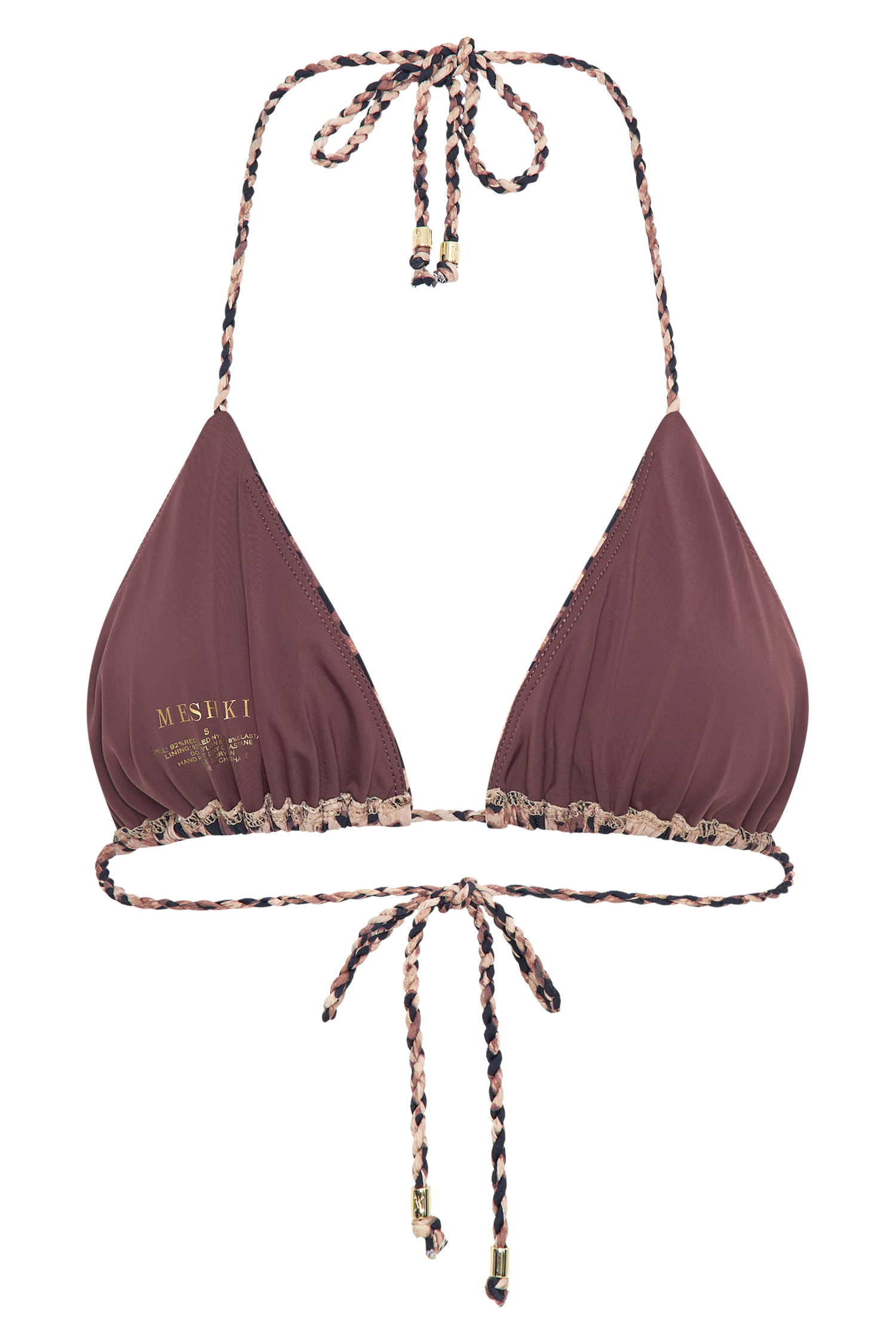 Sachi Triangle Bikini Top With Braided Ties - Leopard Print