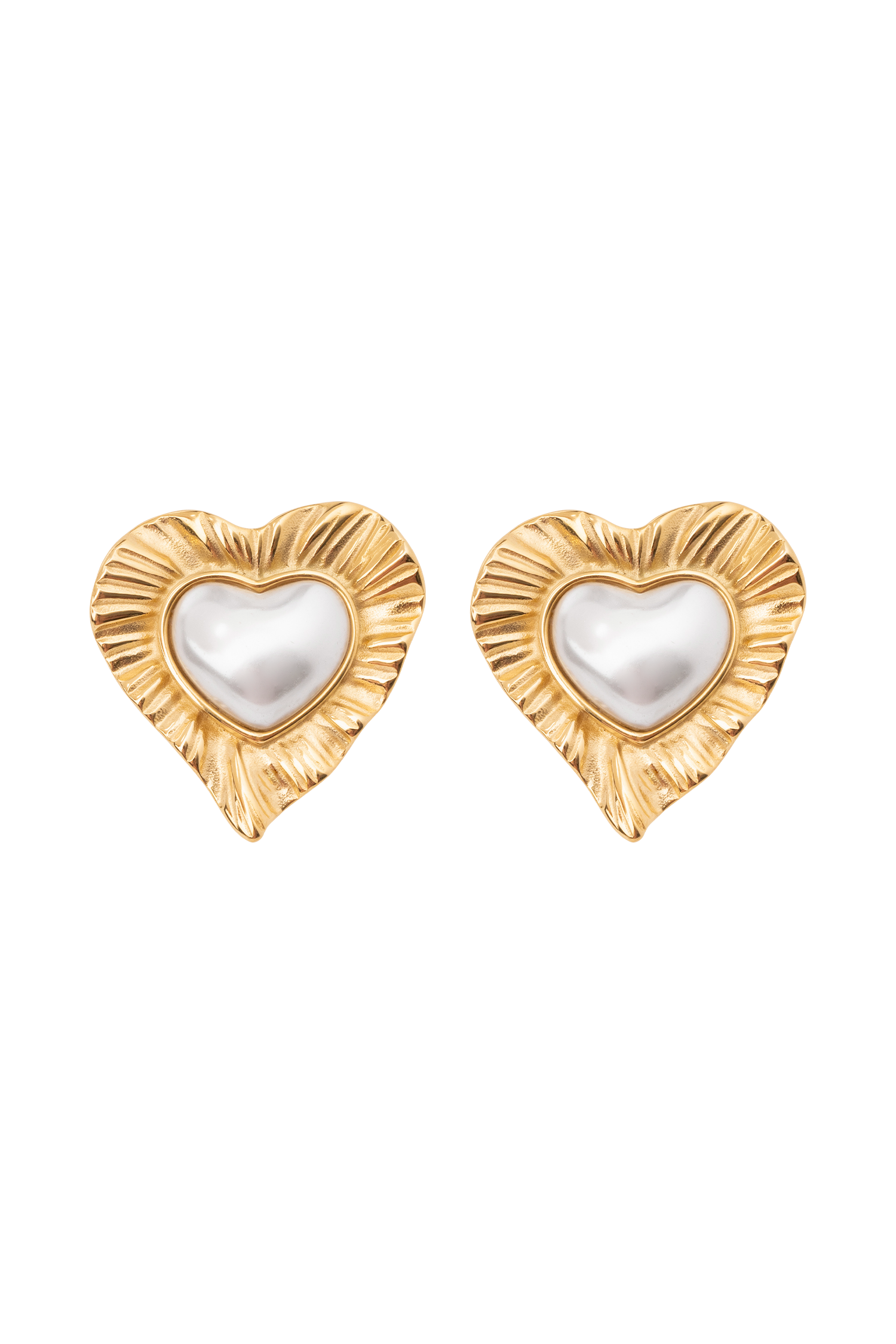 Heart To Heart Pearl Earrings - Gold