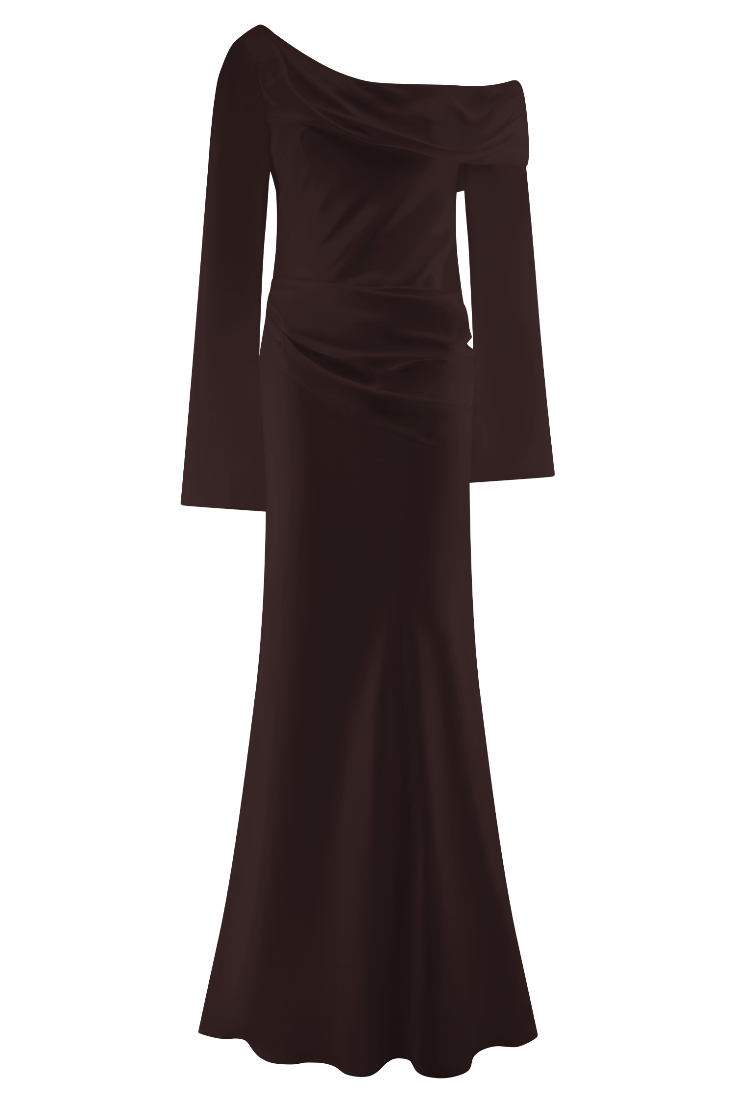 Iris Long Sleeve Satin Maxi Dress - Dark Chocolate