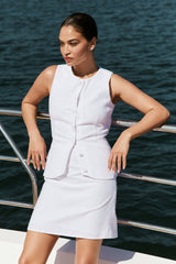 Laurence Sleeveless Linen Longline Top - White