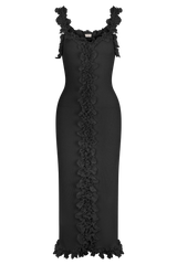 Shay Lace Ruffle Knit Maxi Dress - Black