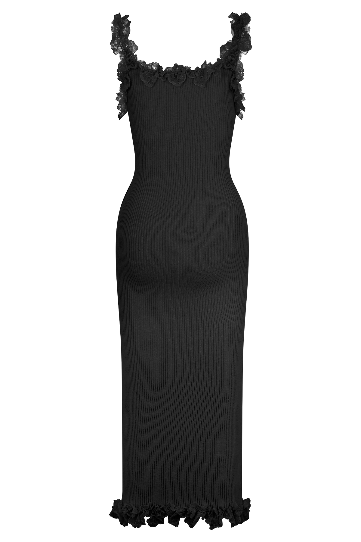 Shay Lace Ruffle Knit Maxi Dress - Black