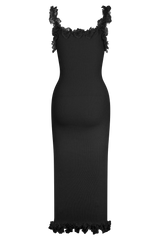 Shay Lace Ruffle Knit Maxi Dress - Black