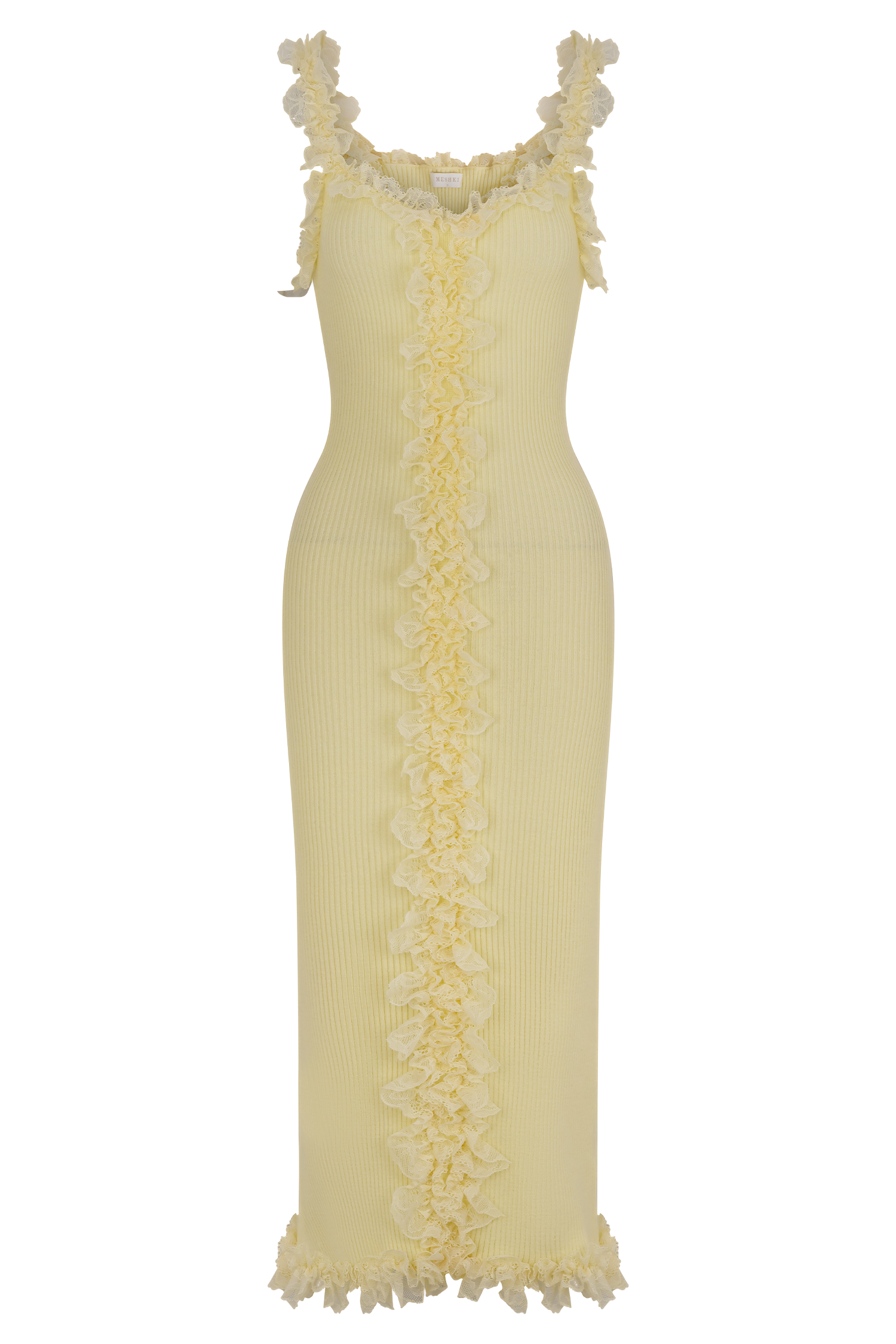 Shay Lace Ruffle Knit Maxi Dress - Lemon