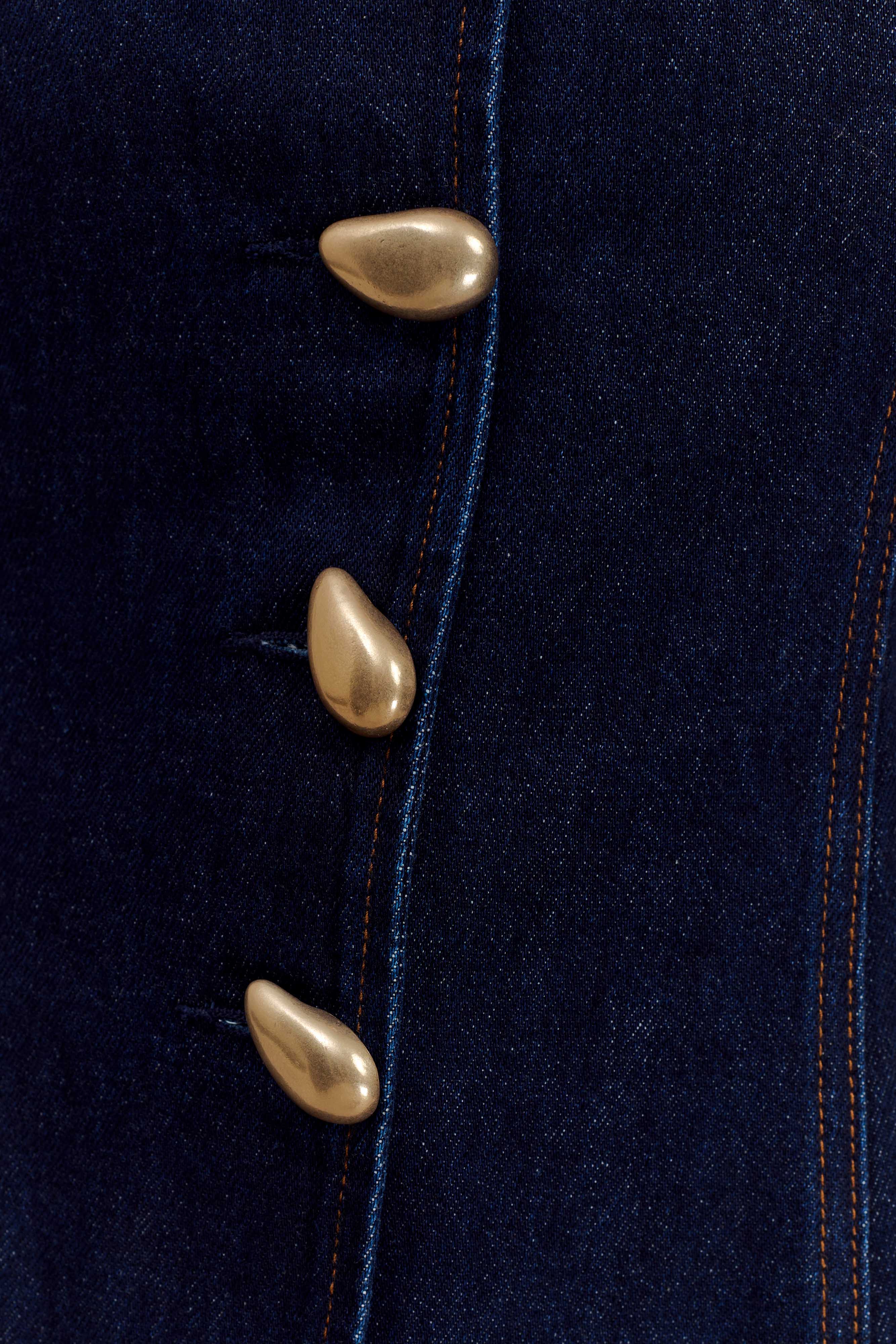 Lennox Strapless Long Line Button Top - Indigo Blue